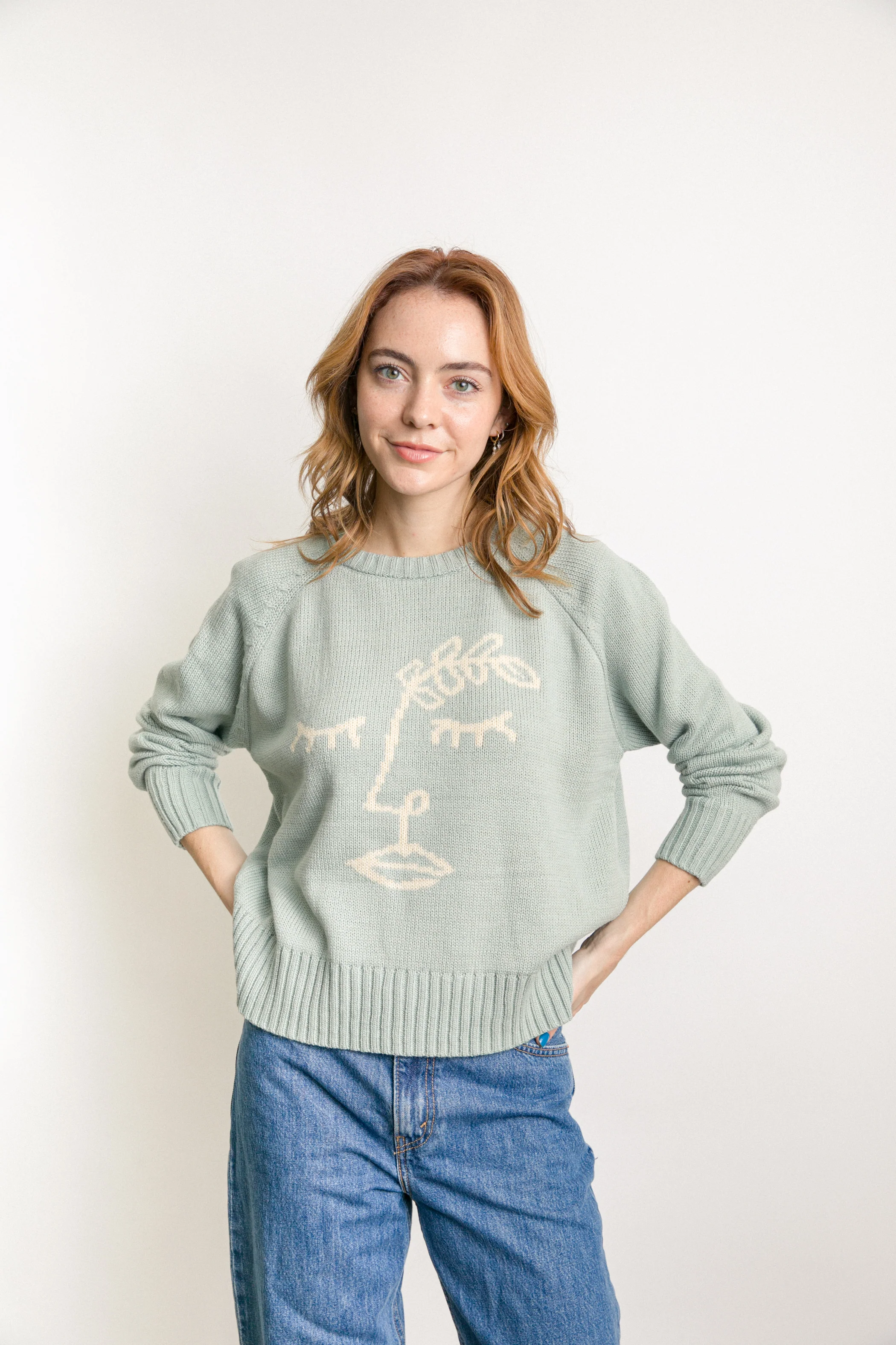 Sage Face Recycled Knit Sweater - Image 5